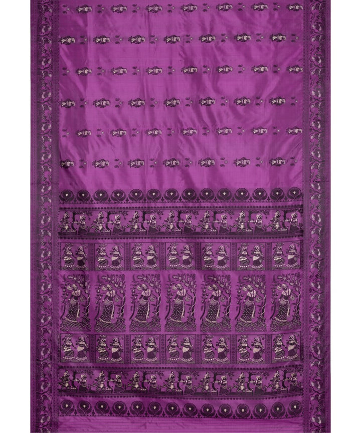Biswa bangla purple black silk handwoven baluchari saree
