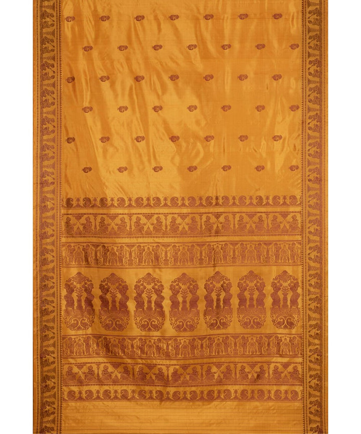 Biswa bangla mustard brown silk handwoven baluchari saree