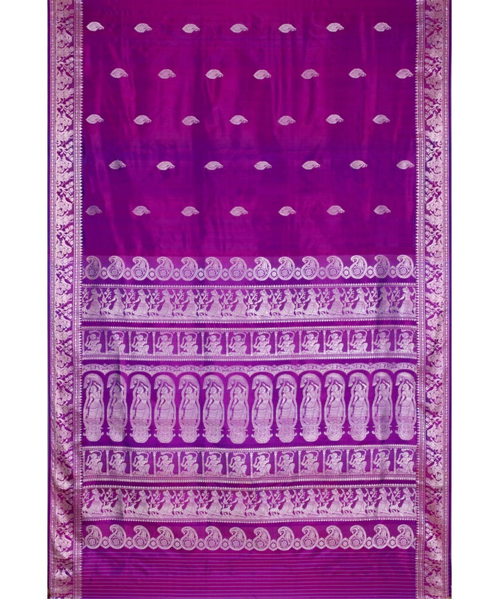 Biswa bangla purple silver silk handwoven baluchari saree