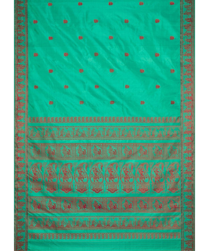 Biswa bangla green maroon silk handwoven baluchari saree