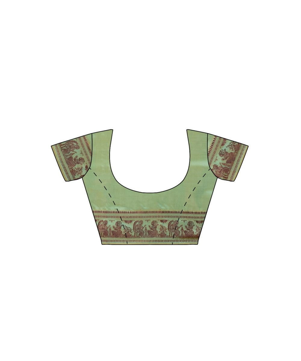 Biswa bangla olive green silk handwoven baluchari saree