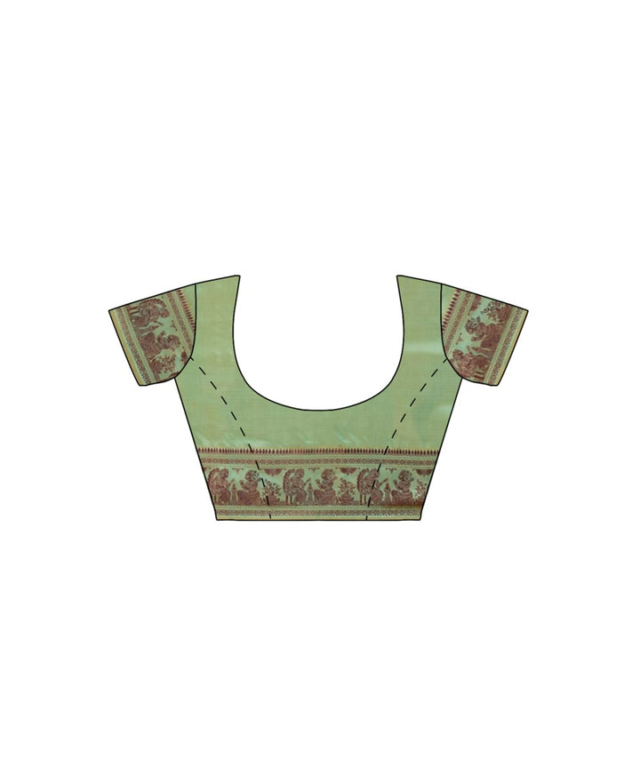 Biswa bangla olive green silk handwoven baluchari saree