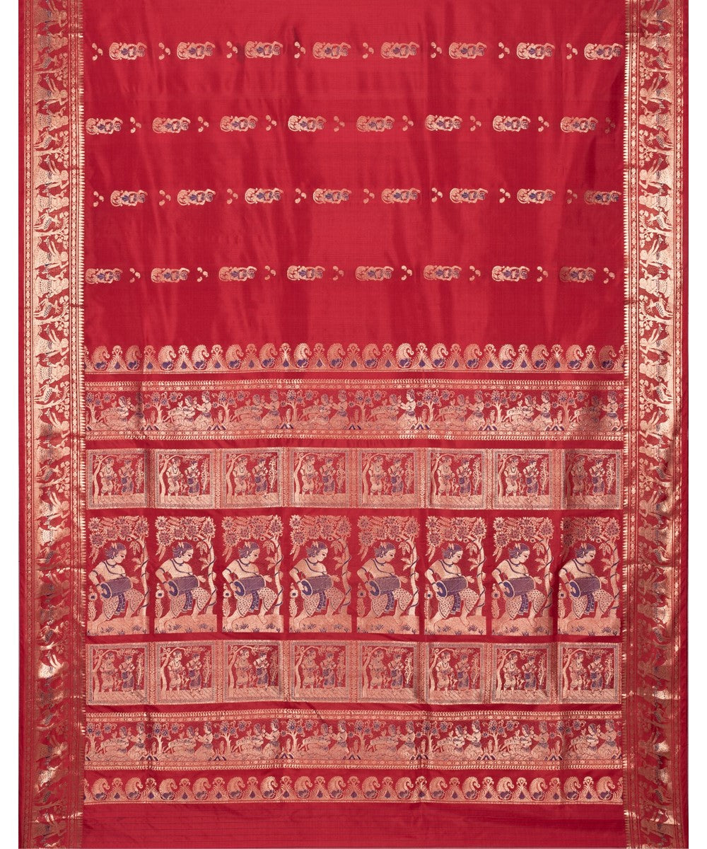 Biswa bangla red silk handwoven baluchari saree