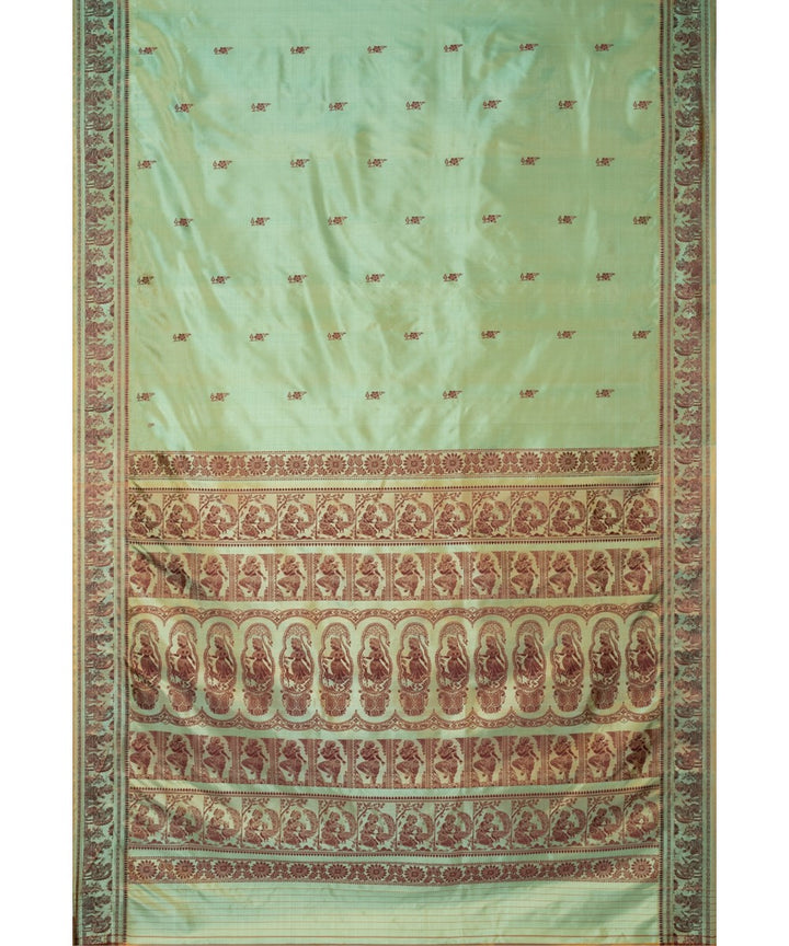 Biswa bangla olive green silk handwoven baluchari saree