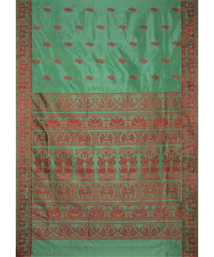 Biswa bangla light green silk handwoven baluchari saree