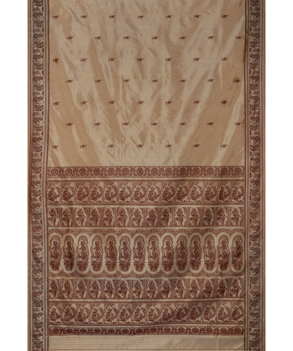 Biswa bangla beige silk handwoven baluchari saree