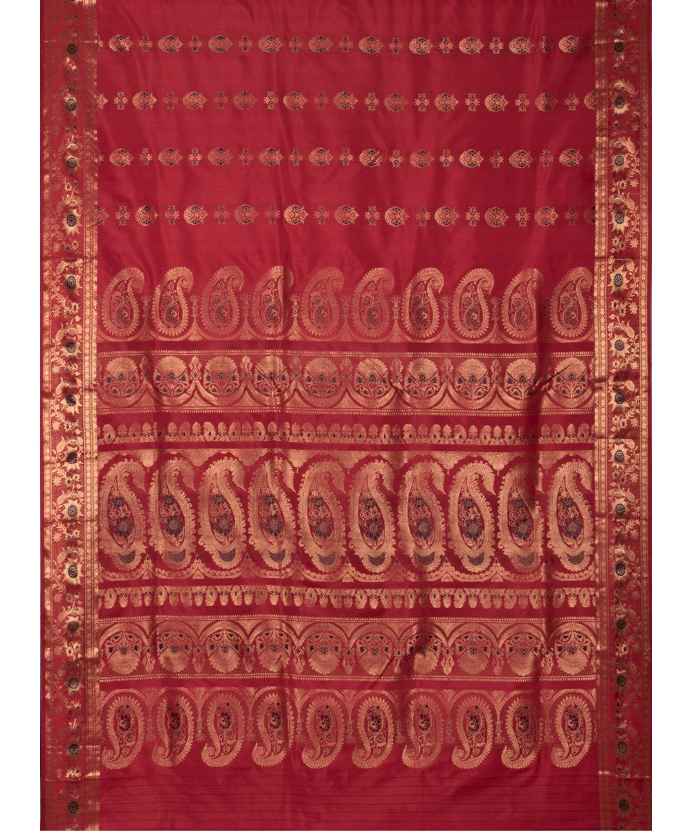 Biswa bangla maroon silk handwoven baluchari saree