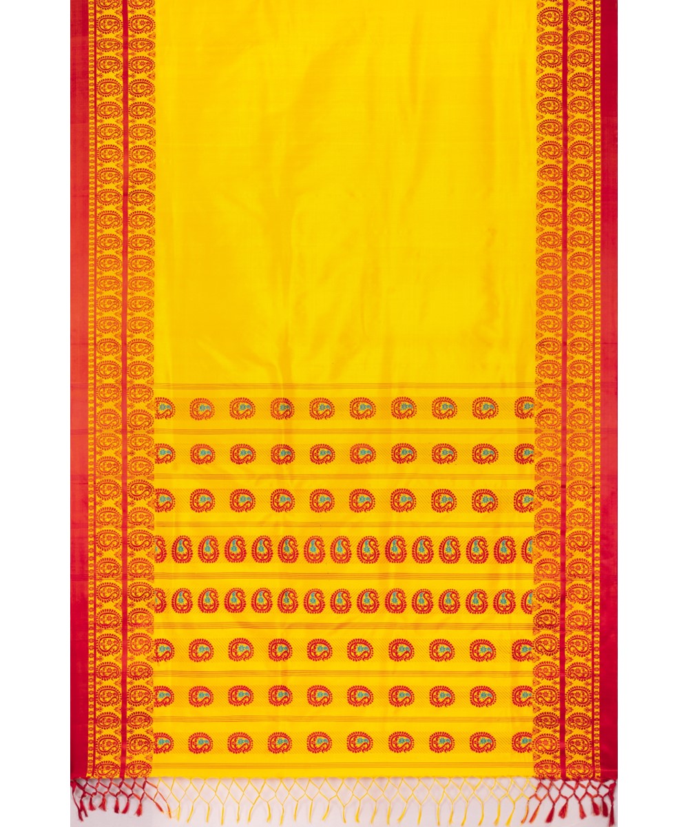 Yellow red silk handloom garad saree