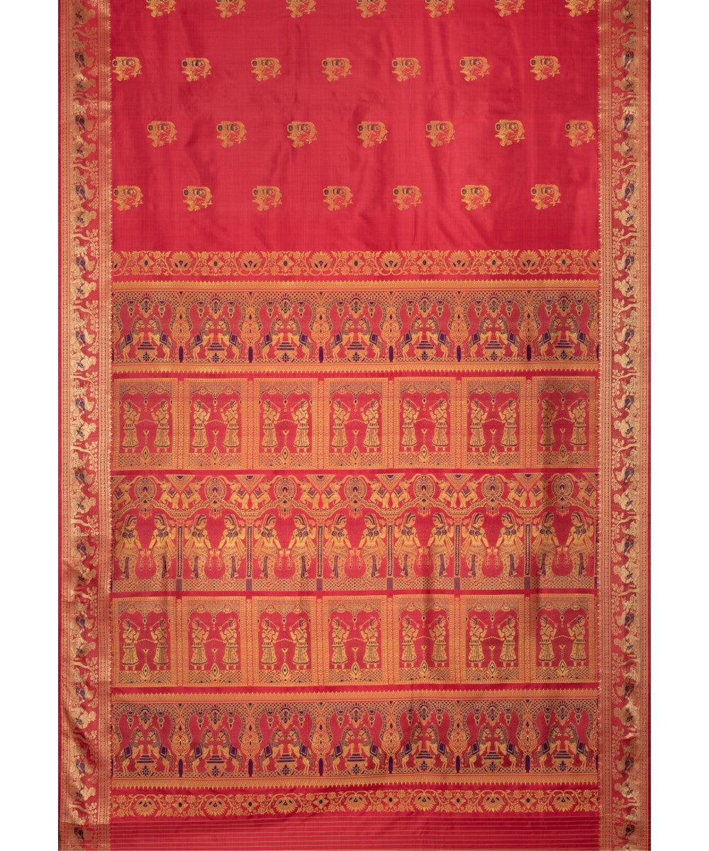 Biswa bangla red silk handloom baluchari saree