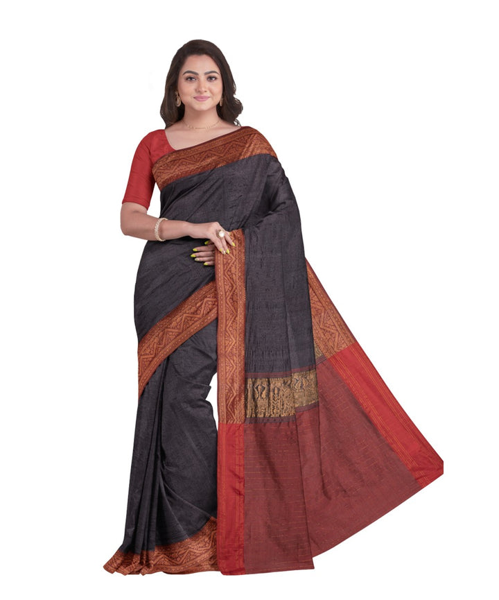 Black maroon tussar silk handloom saree