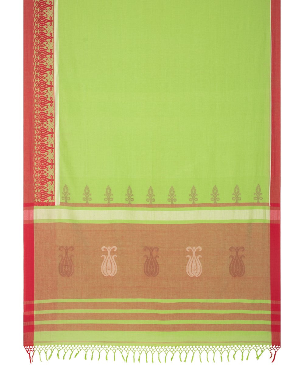 Lime green cotton bengal handloom saree