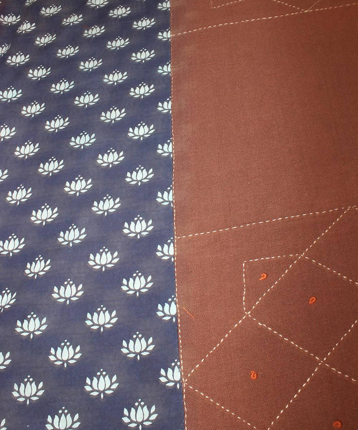 Brown handblock printed and threadwork double cotton bedsheet