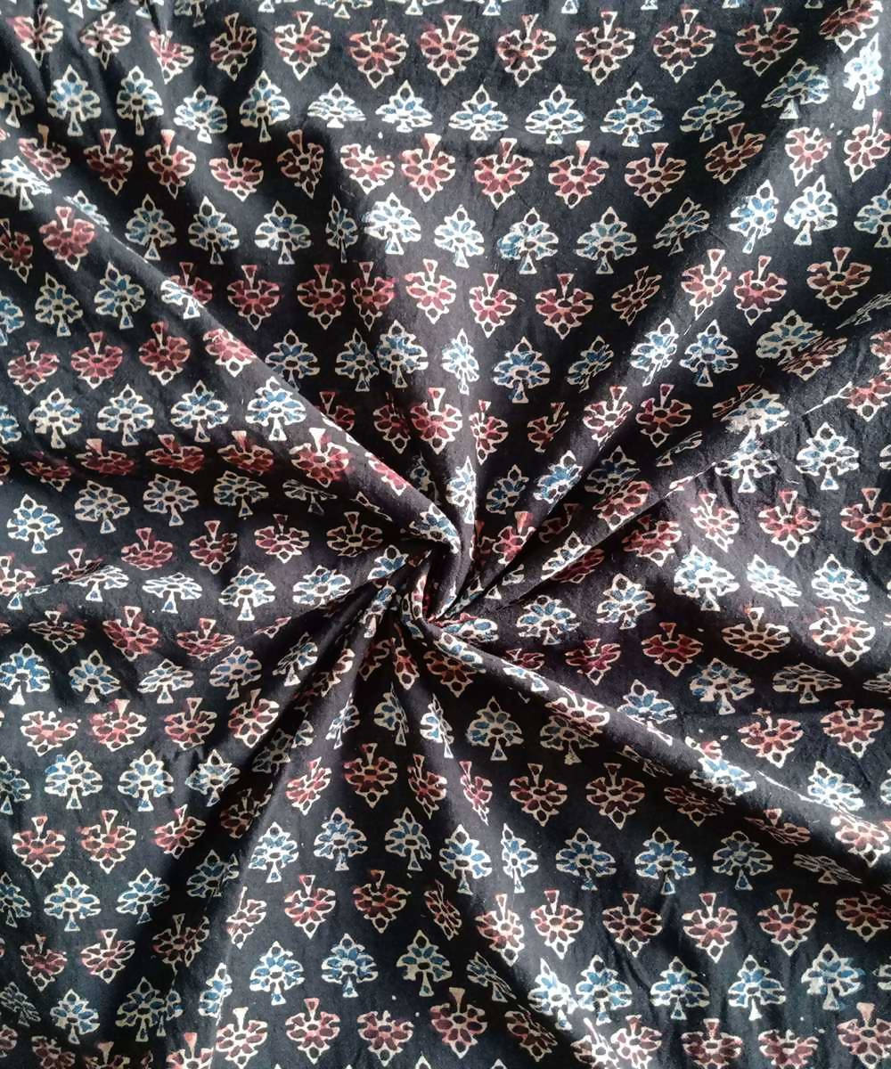 black natural dye ajrakh block print handspun handloom cotton fabric (2.5m per qty)