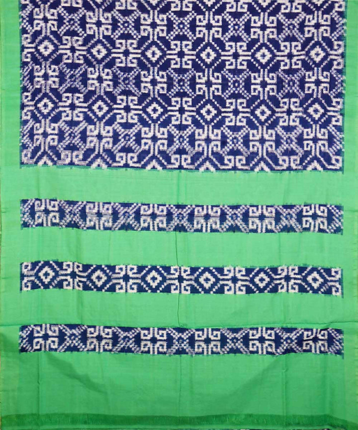 Blue green cotton handwoven double ikat pochampally saree