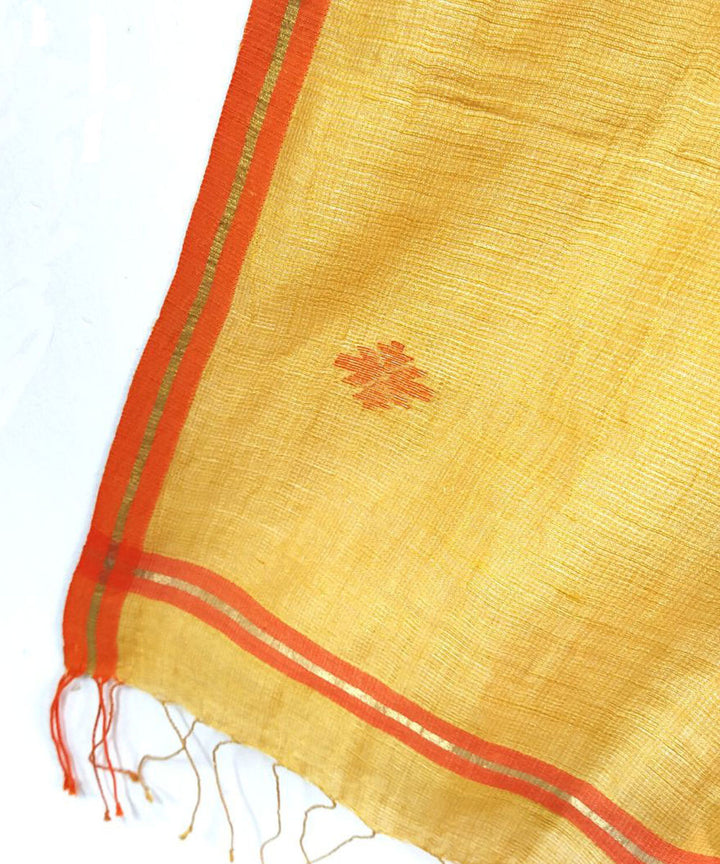 Golden yellow handloom cotton jamdani stole