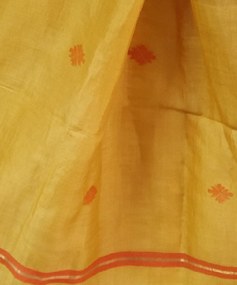 Golden yellow handloom cotton jamdani stole