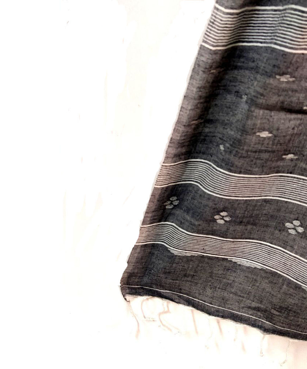 Grey black handloom cotton jamdani stole