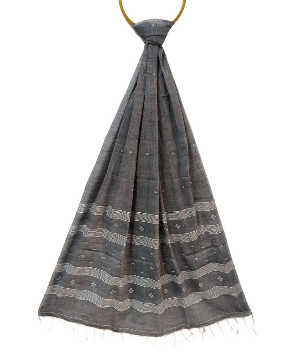 Grey black handloom cotton jamdani stole