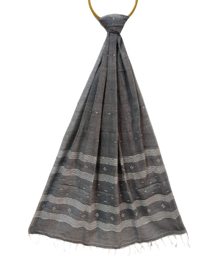 Grey black handloom cotton jamdani stole
