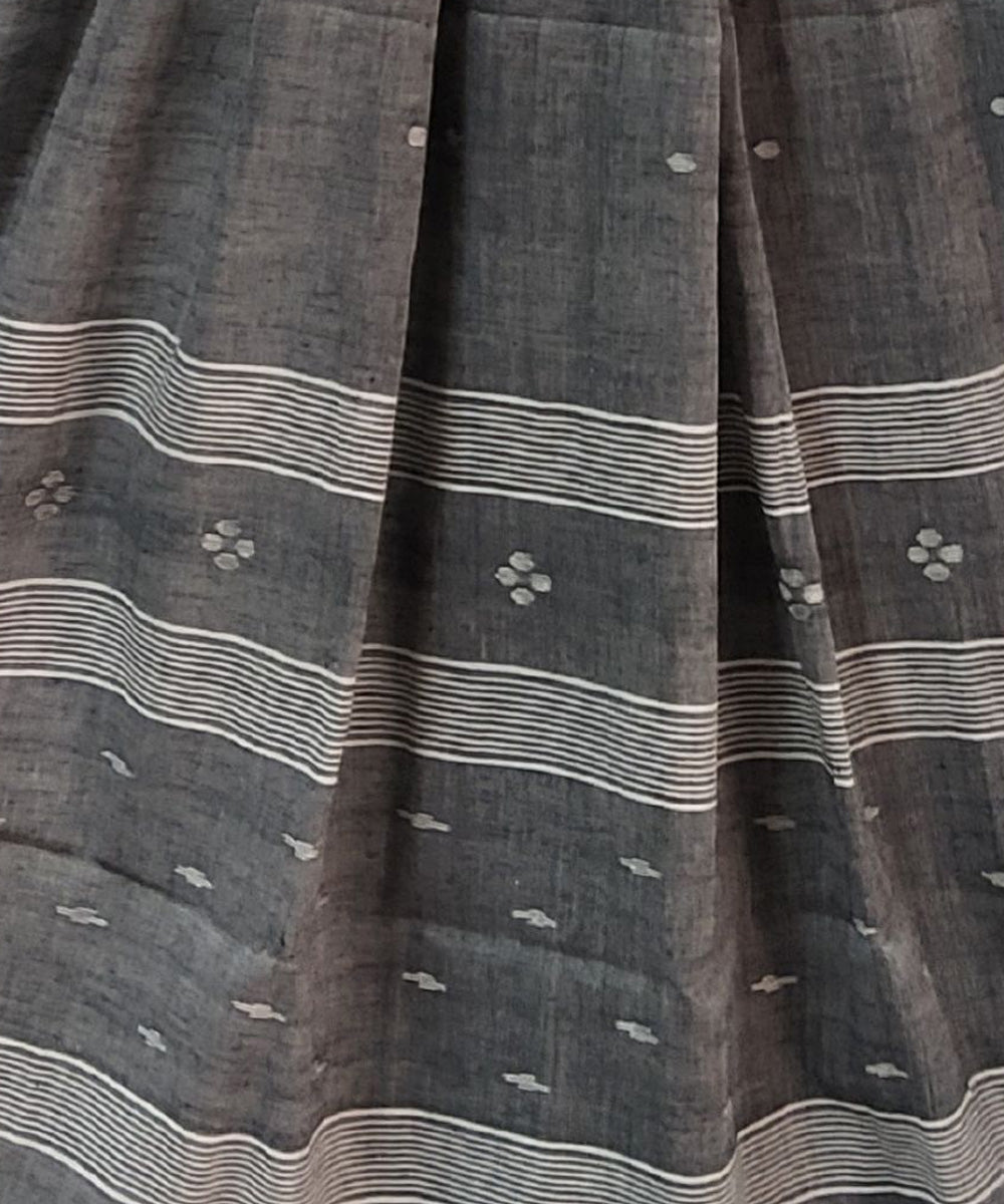 Grey black handloom cotton jamdani stole