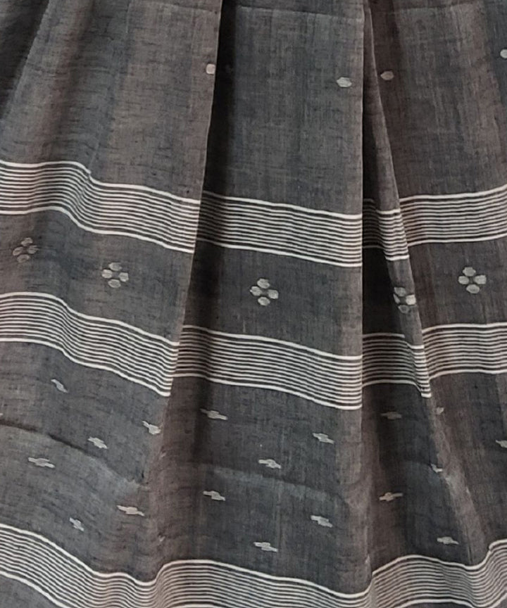 Grey black handloom cotton jamdani stole