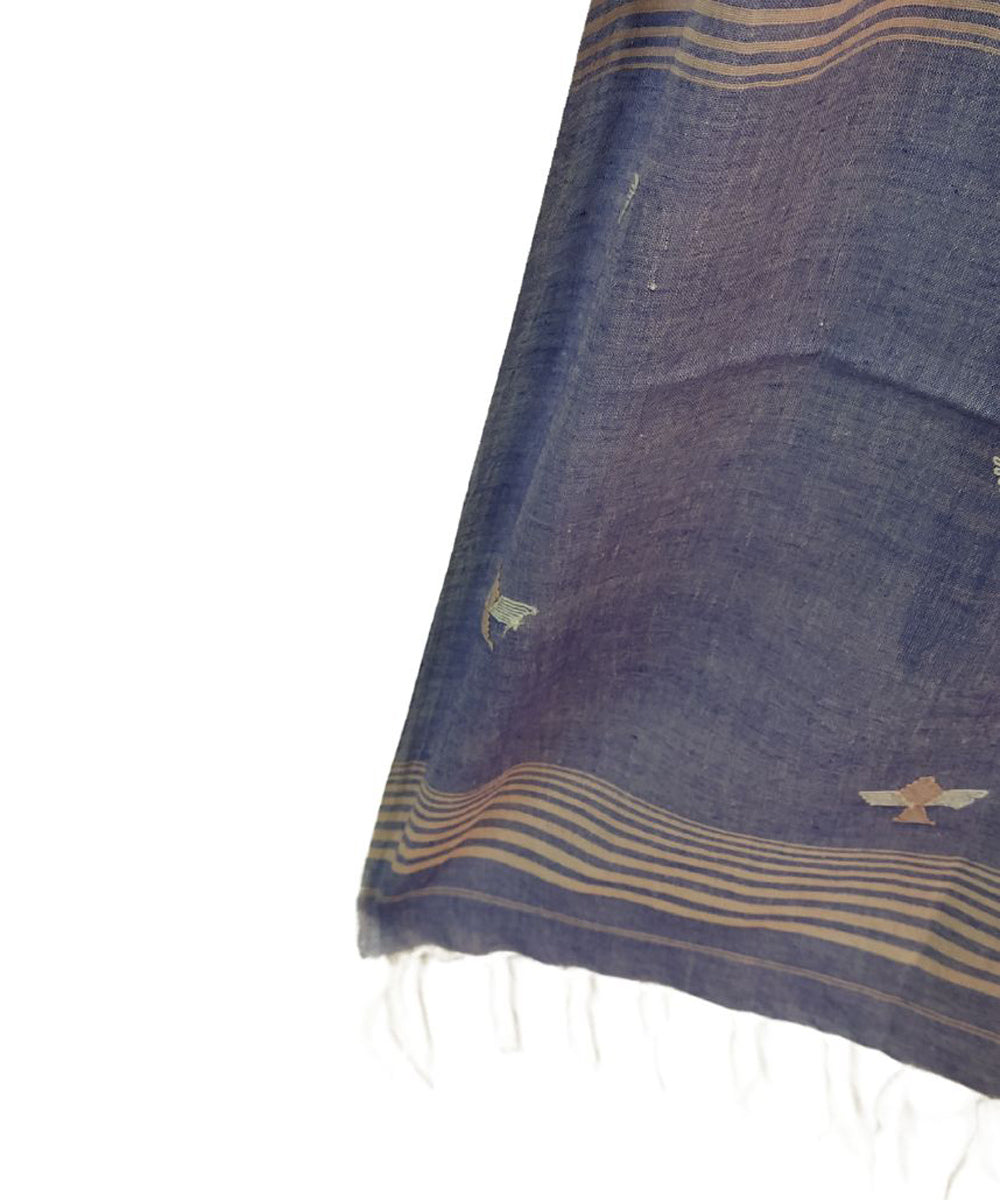 Blue grey handloom cotton jamdani stole