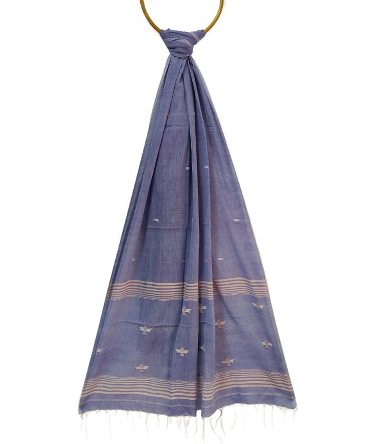 Blue grey handloom cotton jamdani stole