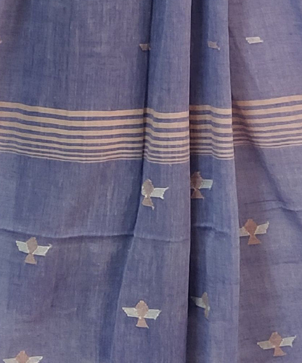 Blue grey handloom cotton jamdani stole