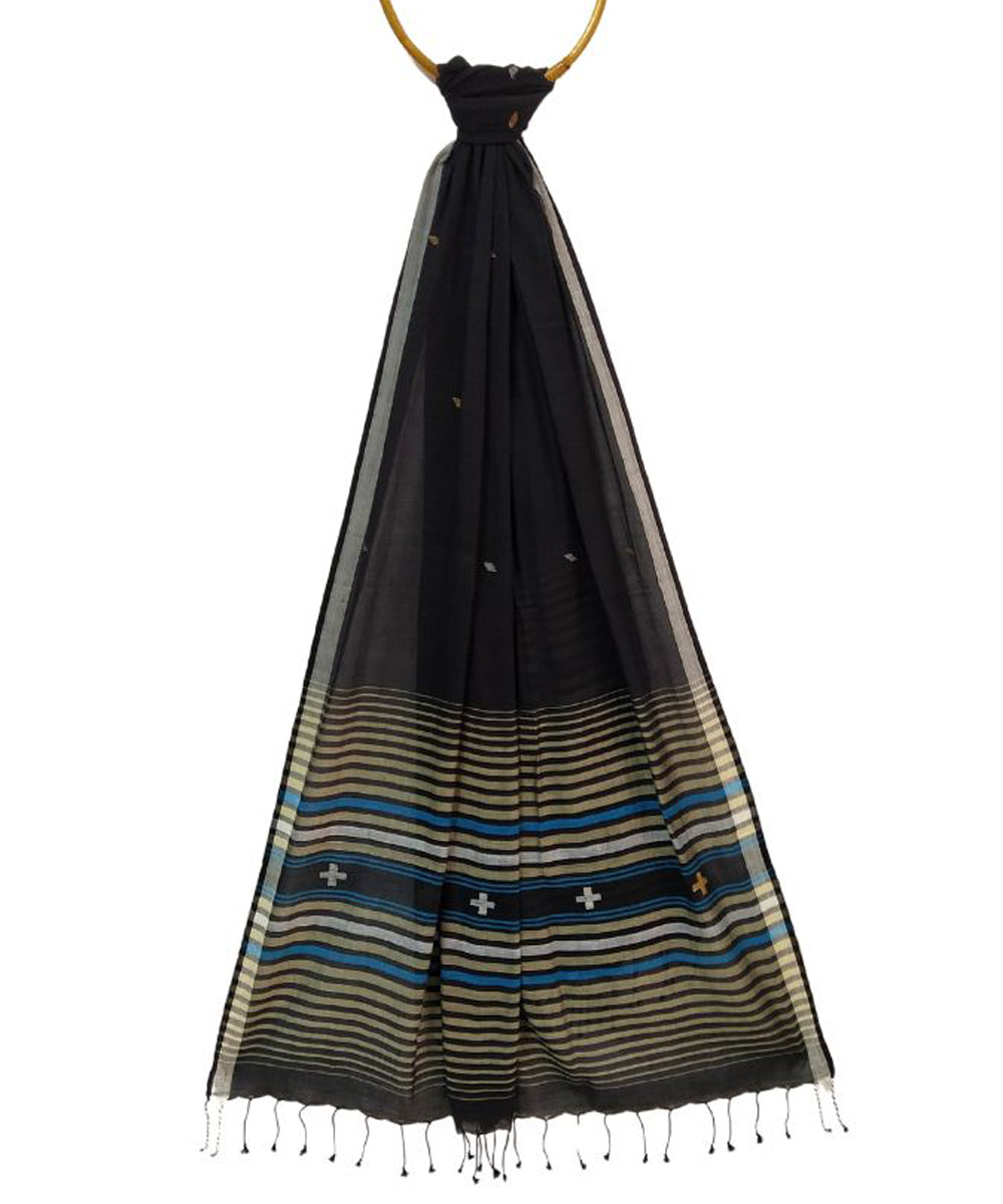 Black handloom cotton jamdani stole