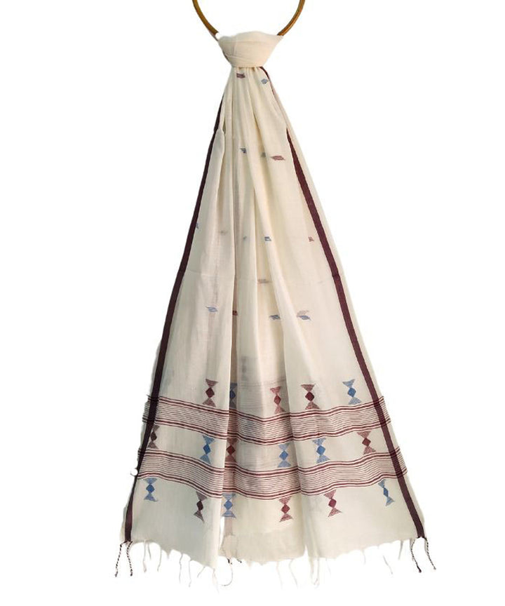 White handloom cotton jamdani stole