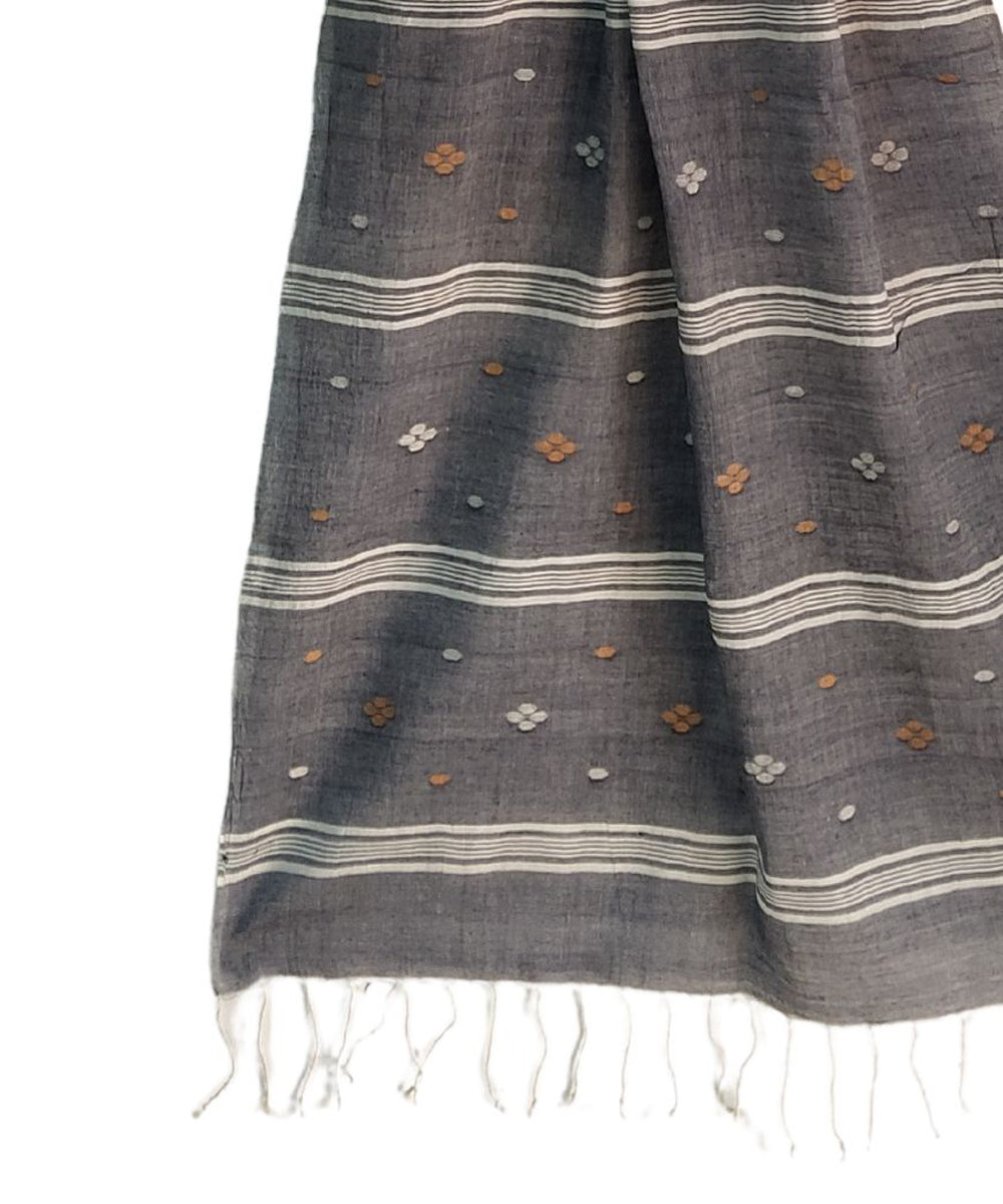 Grey handloom cotton jamdani stole