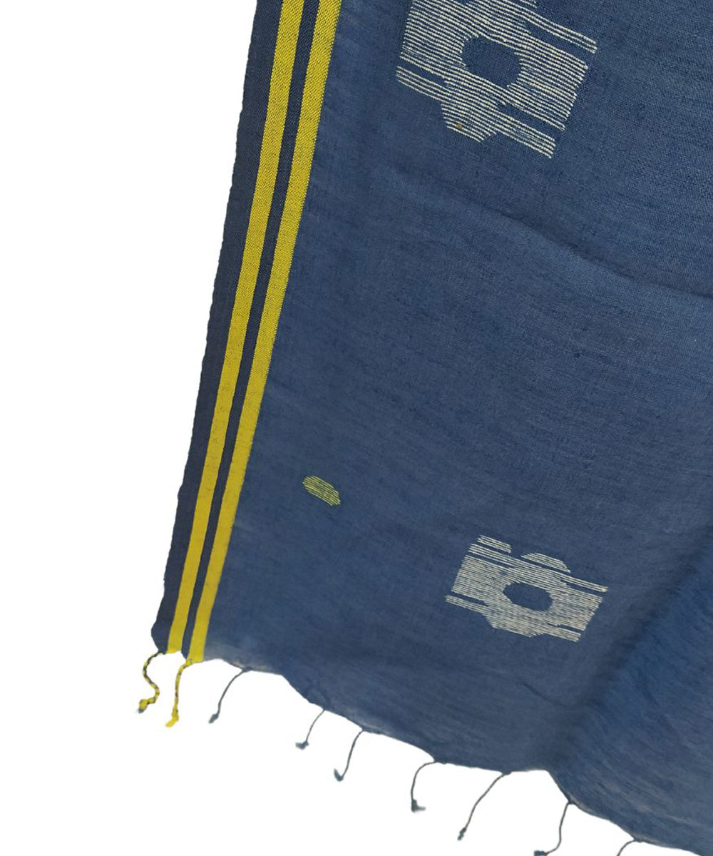 Navy blue handloom cotton jamdani stole