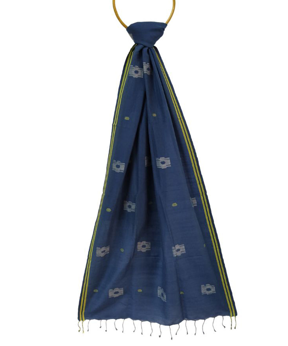 Navy blue handloom cotton jamdani stole