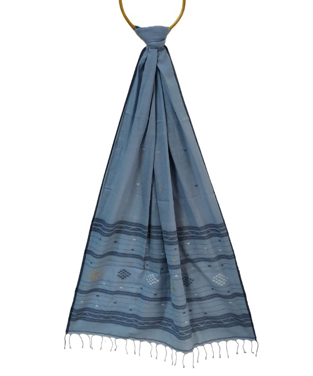 Pale grey handloom cotton jamdani stole