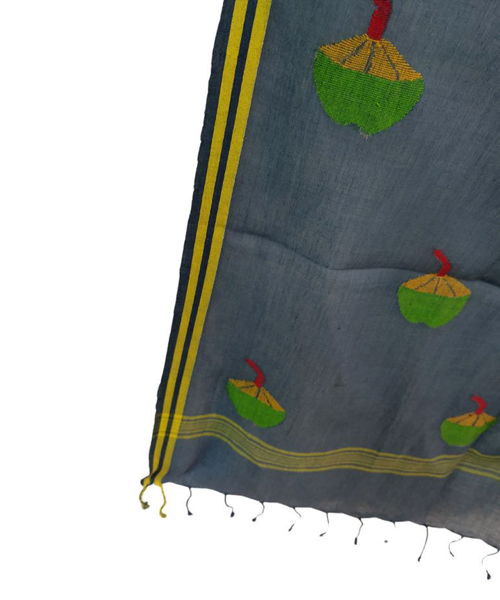 Pale navy blue handloom cotton jamdani stole