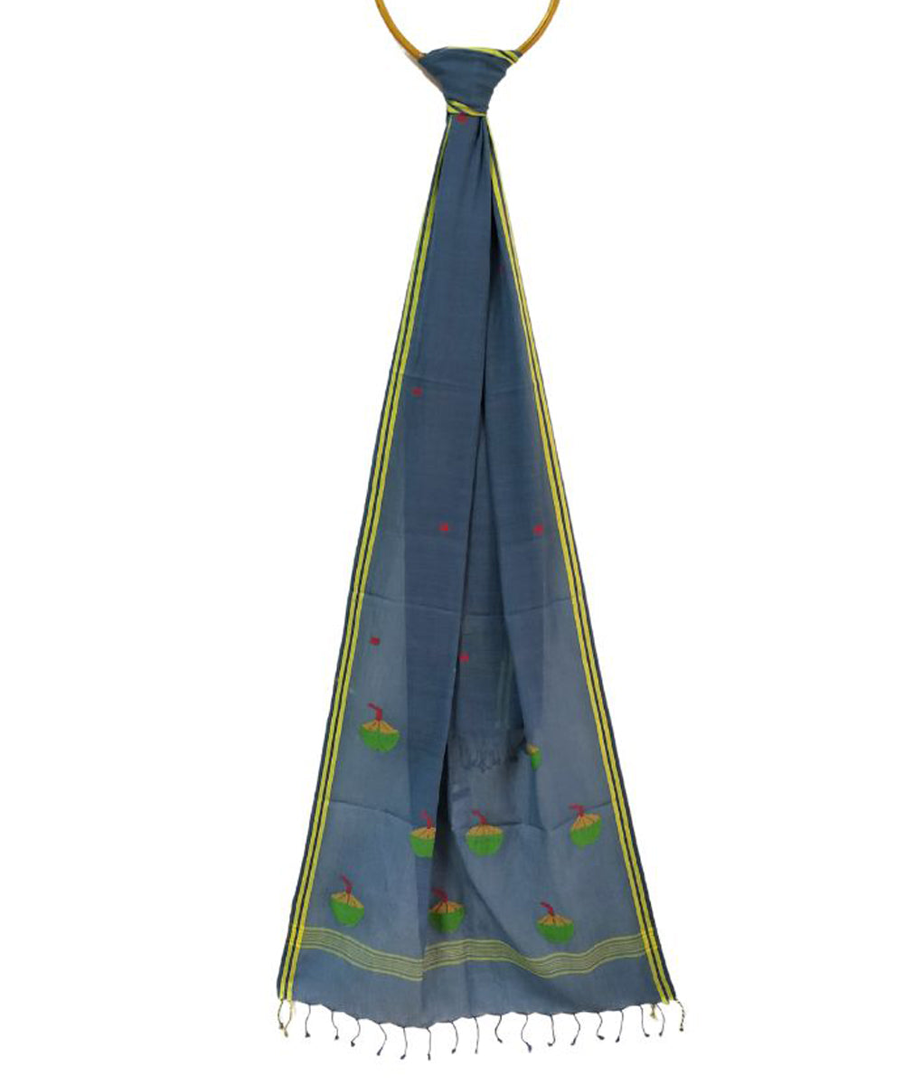 Pale navy blue handloom cotton jamdani stole