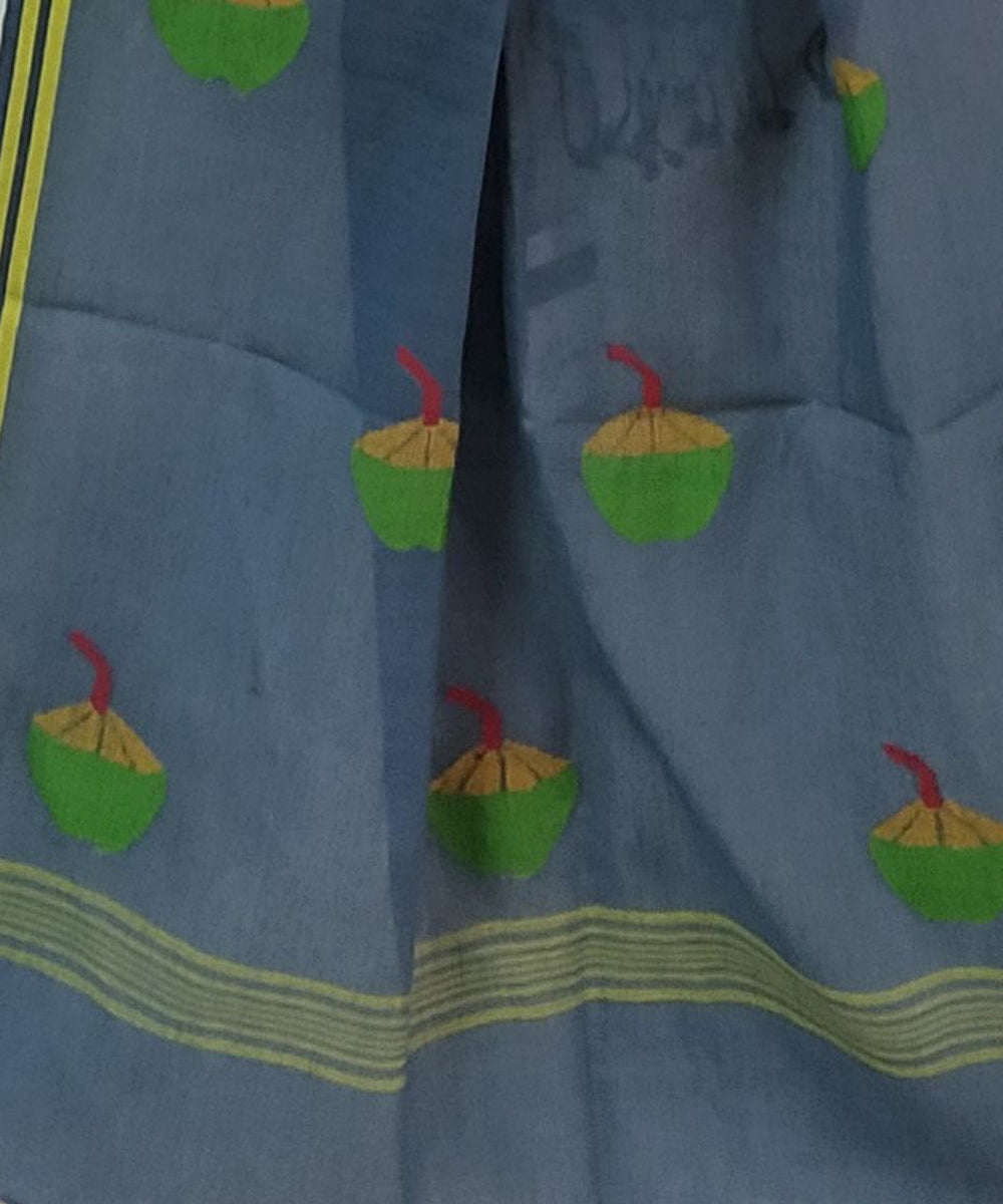 Pale navy blue handloom cotton jamdani stole