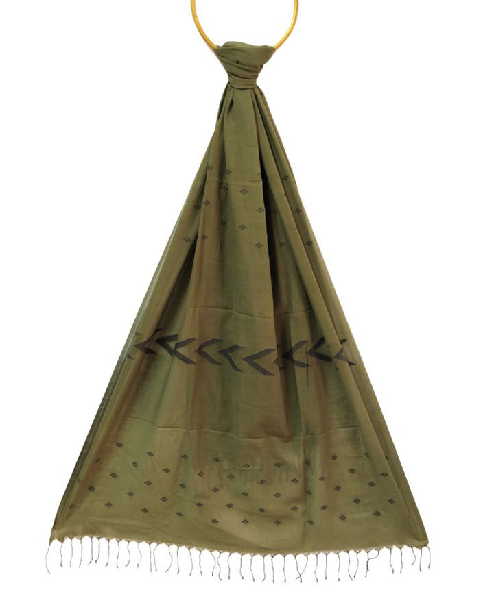 Olive green handloom cotton jamdani stole