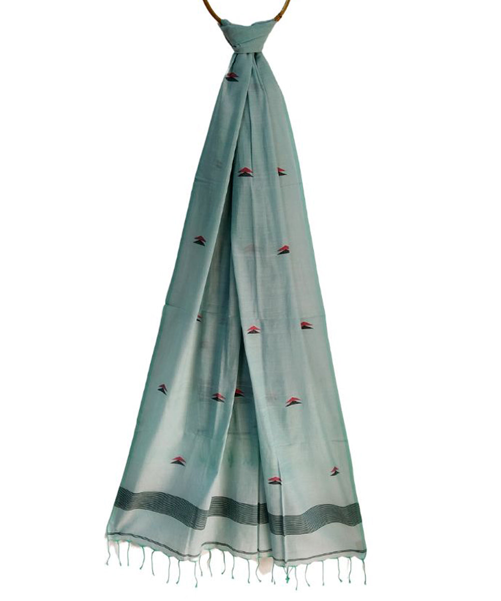 Light blue handloom cotton jamdani dupatta