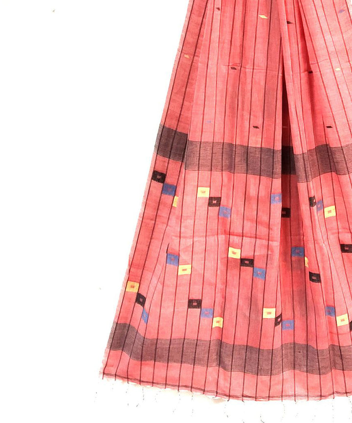 Pink coral handloom cotton jamdani dupatta