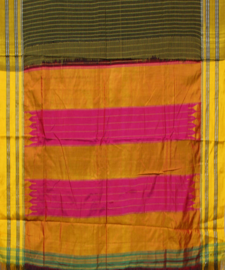 black yellow checks handwoven gomi teni border ilkal saree