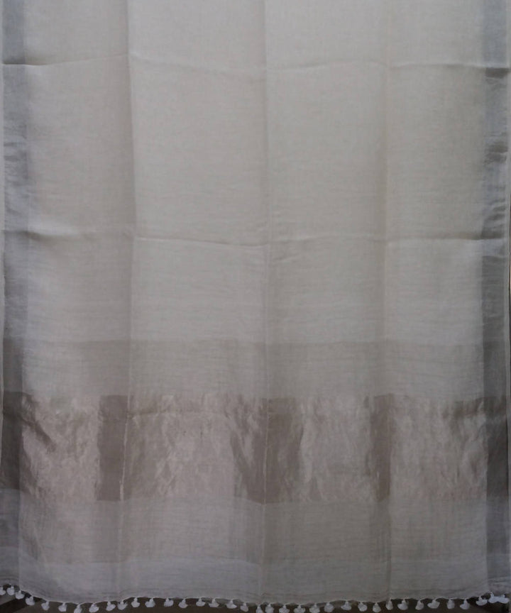 Off White Handloom Linen Bengal Saree