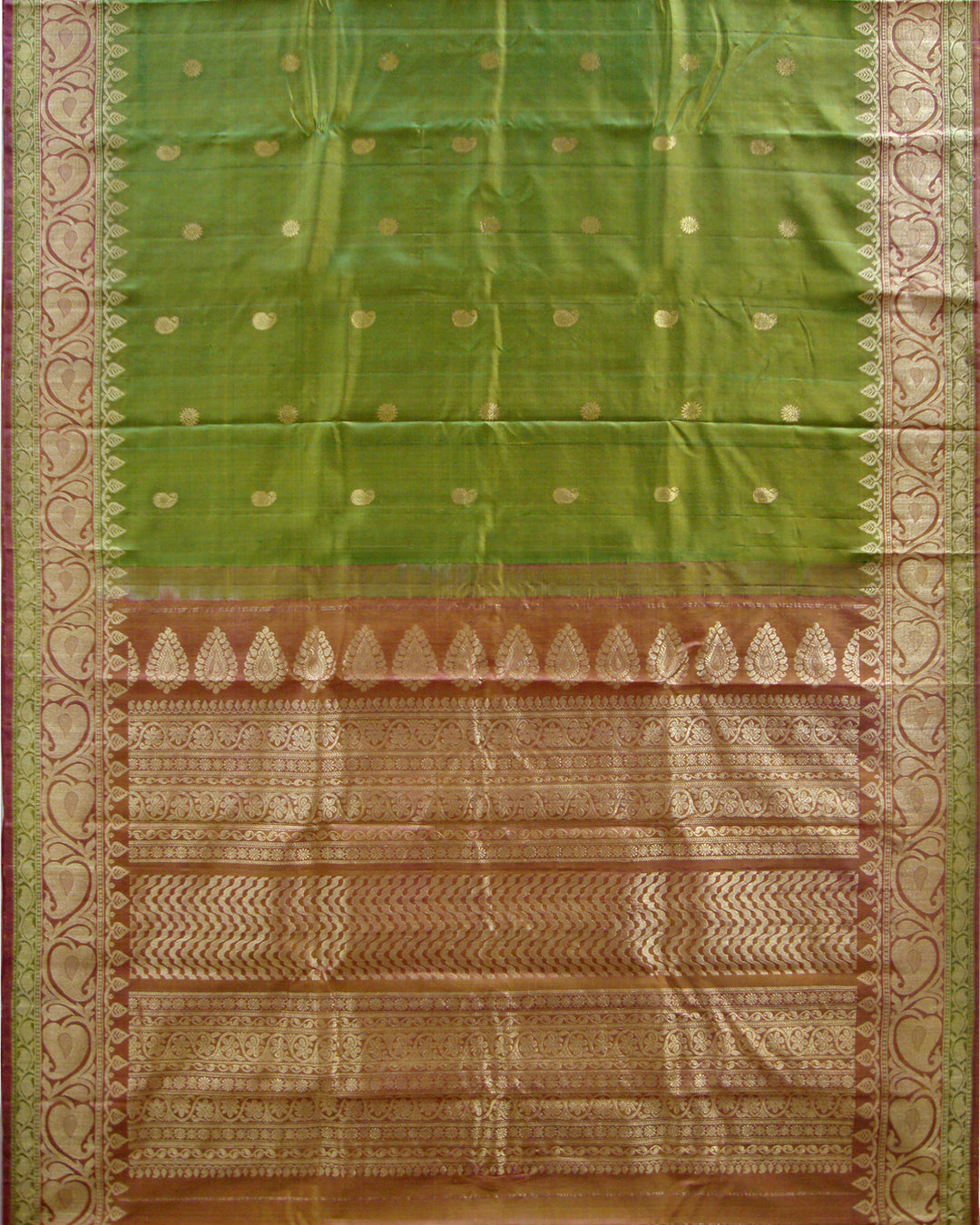Pure Silk Turning Border Saree Olive Green