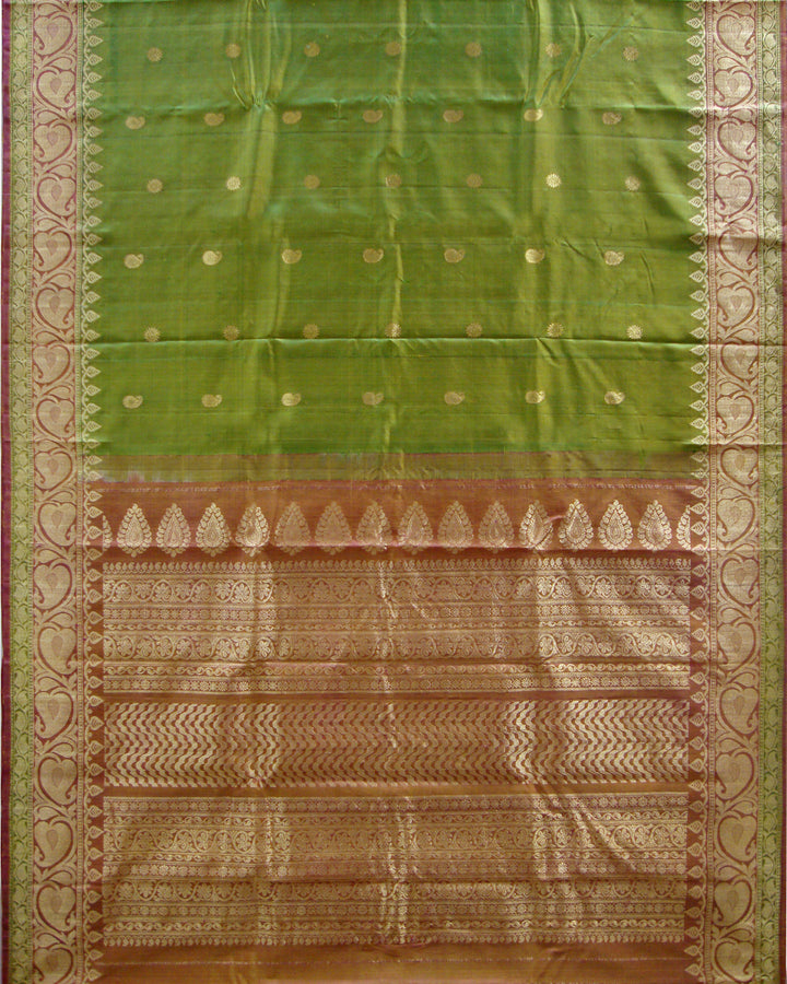 Pure Silk Turning Border Saree Olive Green