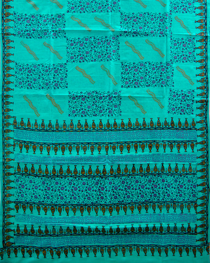 Printed Pure Silk Saree Grenish Blue
