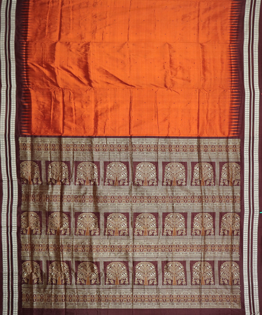 Burnt orange and brown silk handloom bomkai saree