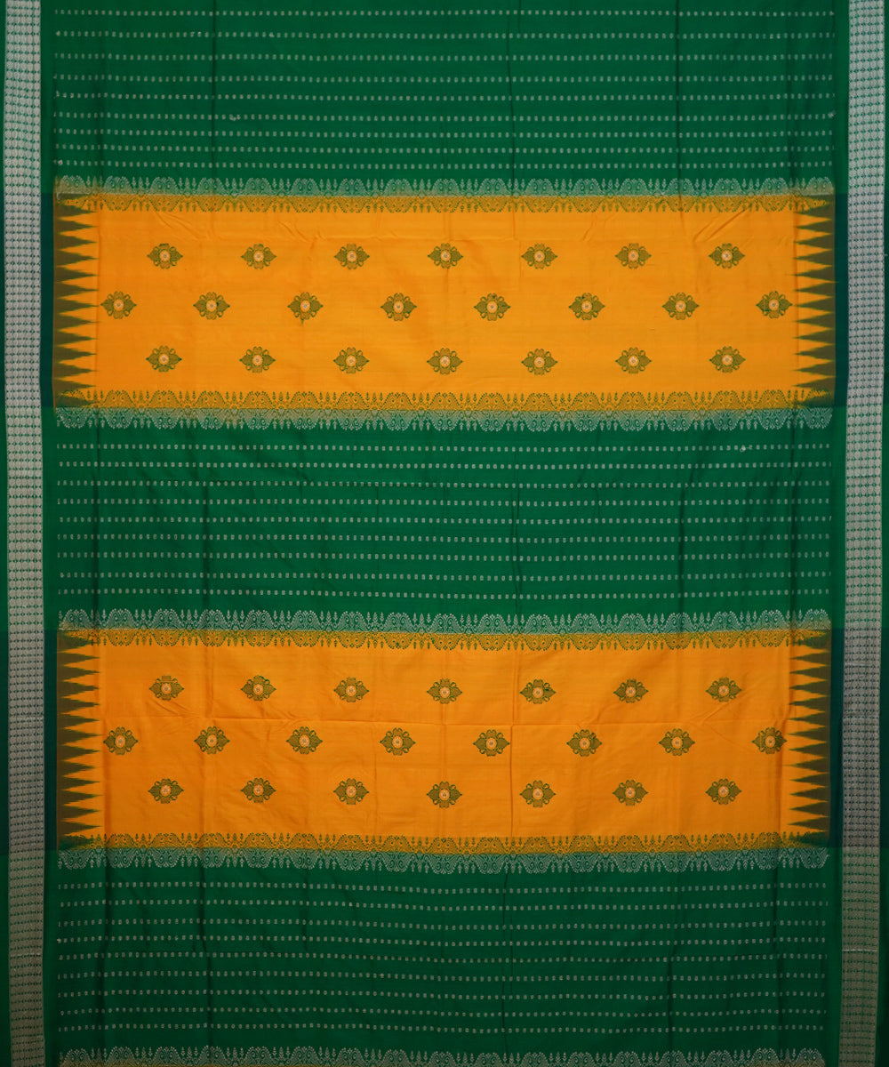 Dark green and yellow handwoven bomkai silk dongoria saree