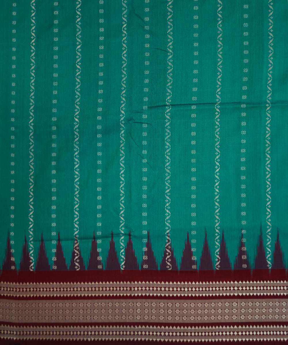 Cyan green and maroon handwoven silk bomkai saree