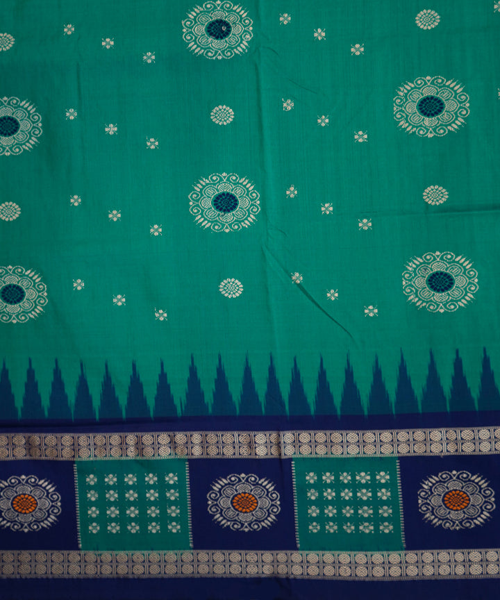 Light green and navy blue handwoven silk bomkai saree