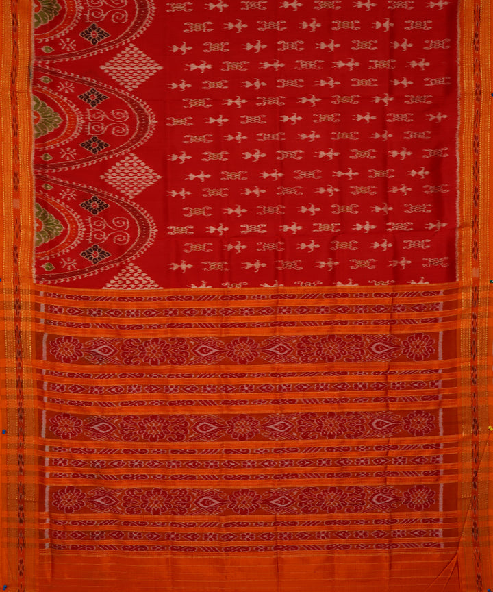 Red yellow cotton silk handloom khandua saree